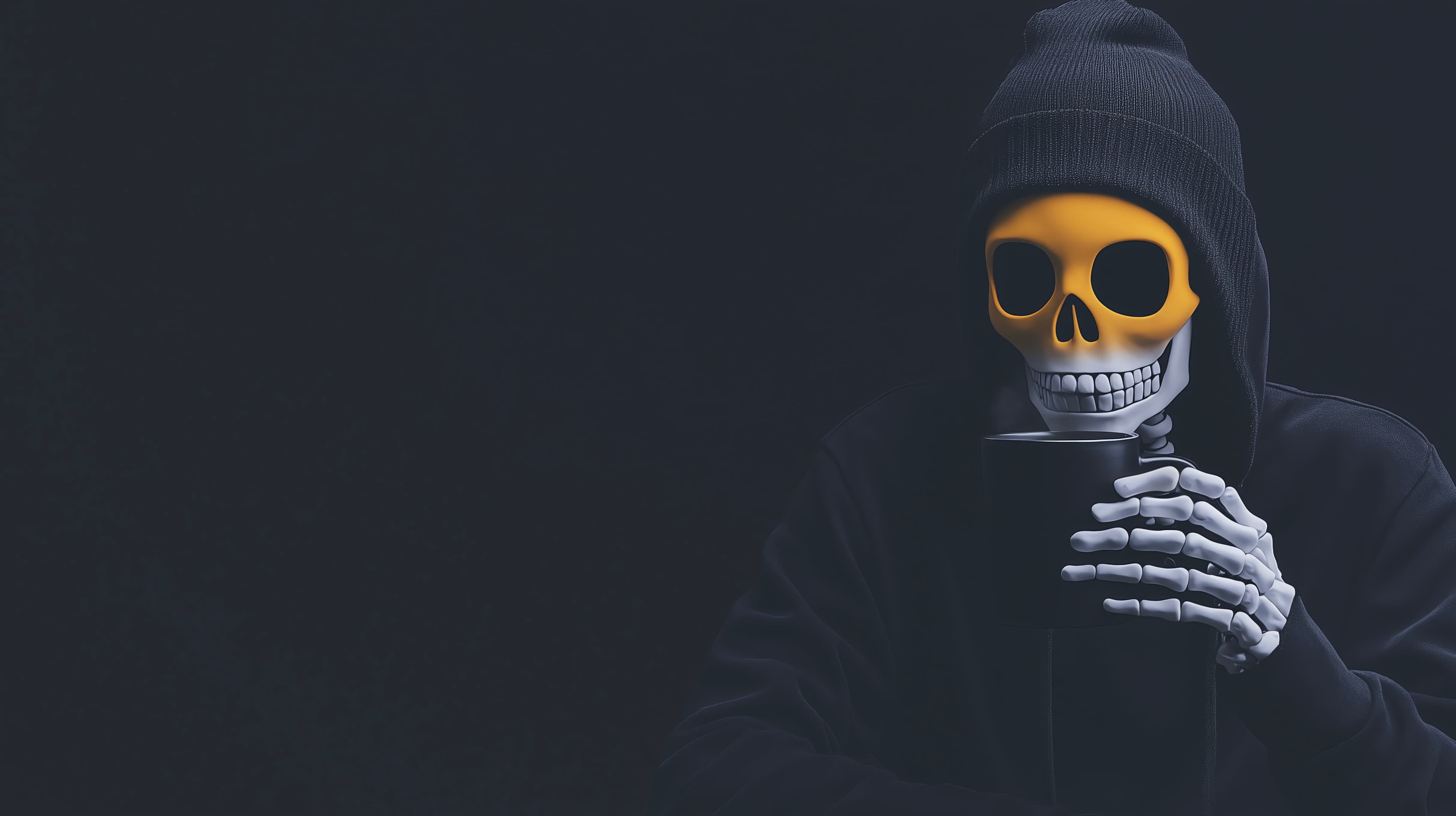 Skeleton Drinking Coffee