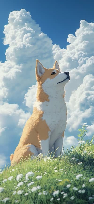 Dog Sitting Against Clouds