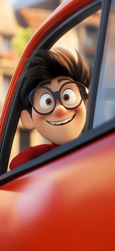 Geeky Guy Looking Through Car Window