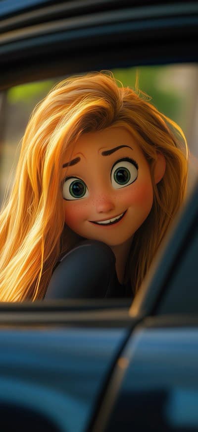 Blond Girl Looking Through Car Window