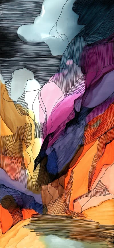 Ink Sketched Over Oil Paint