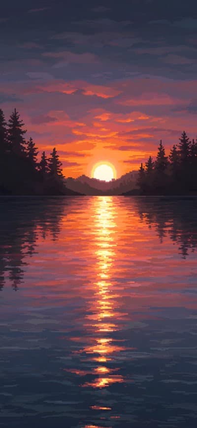 Calm Lake With Sunset Reflection