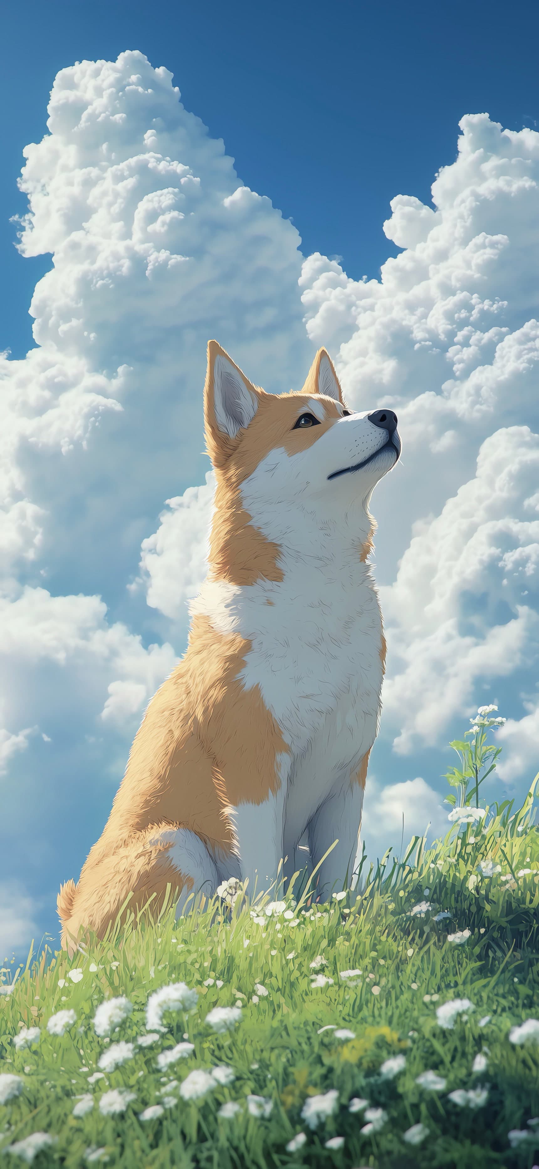 Dog Sitting Against Clouds