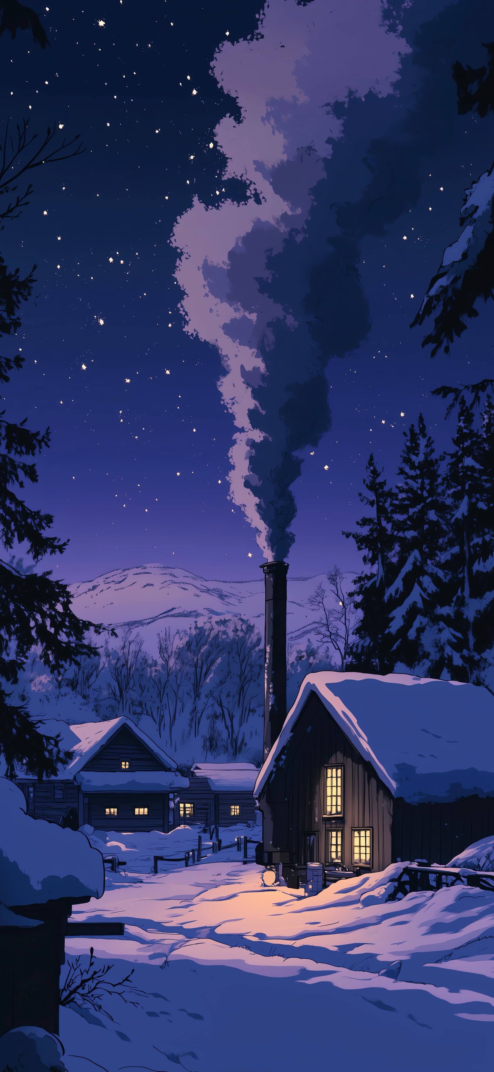 Dark Night House With Chimney