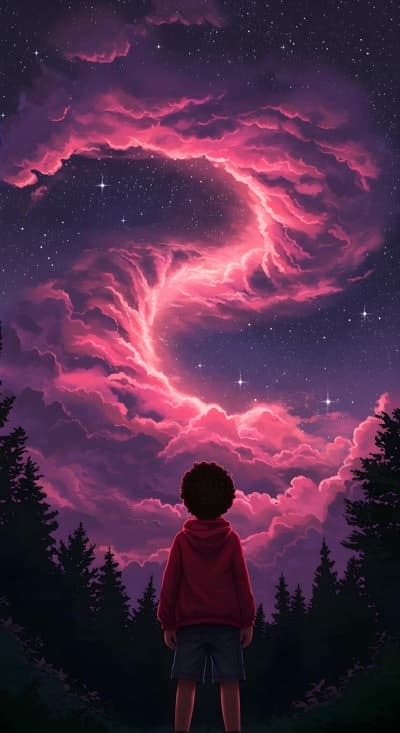 Little Guy Admiring Dramatic Clouds