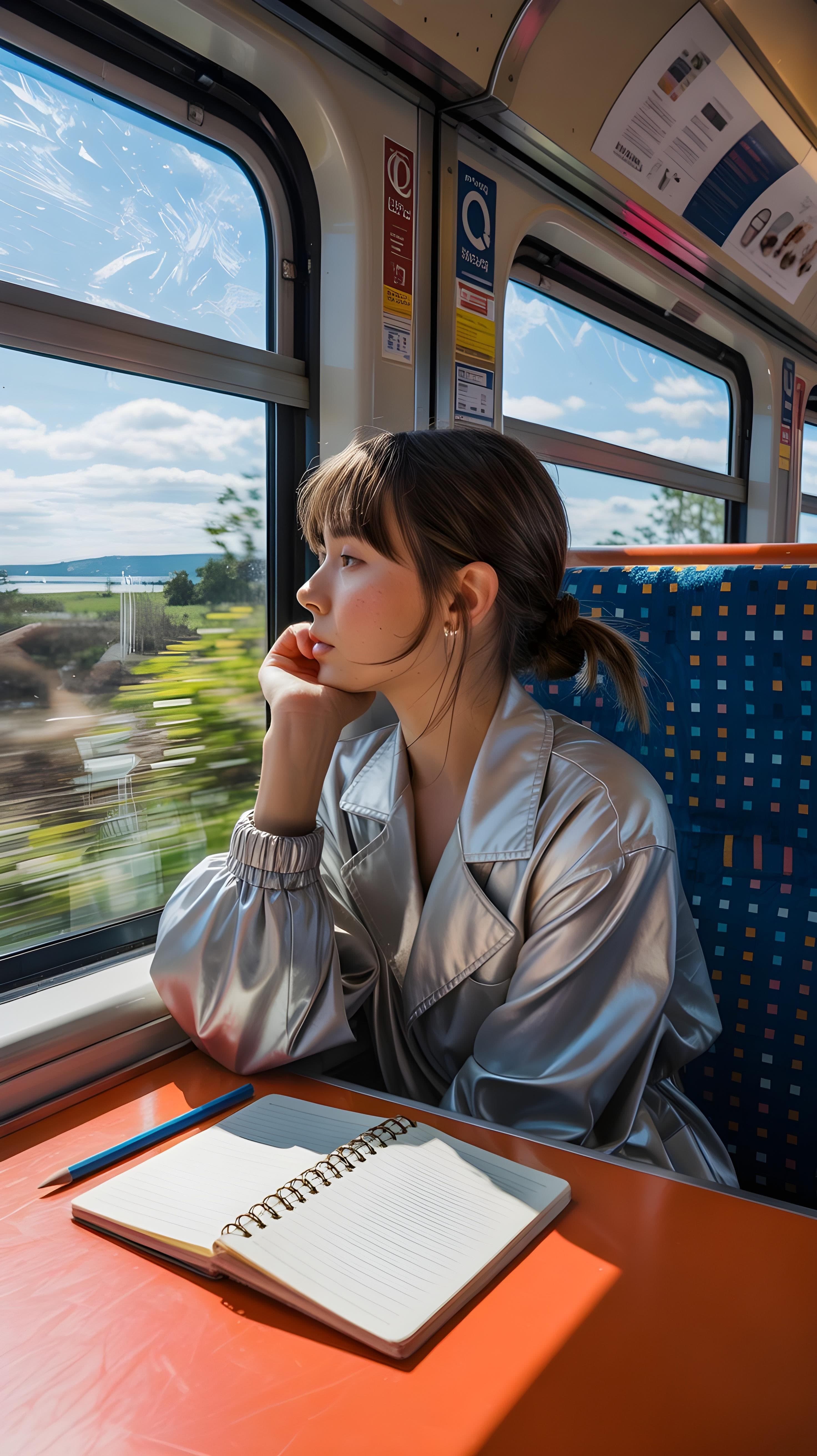Admiring View From Window Of Train