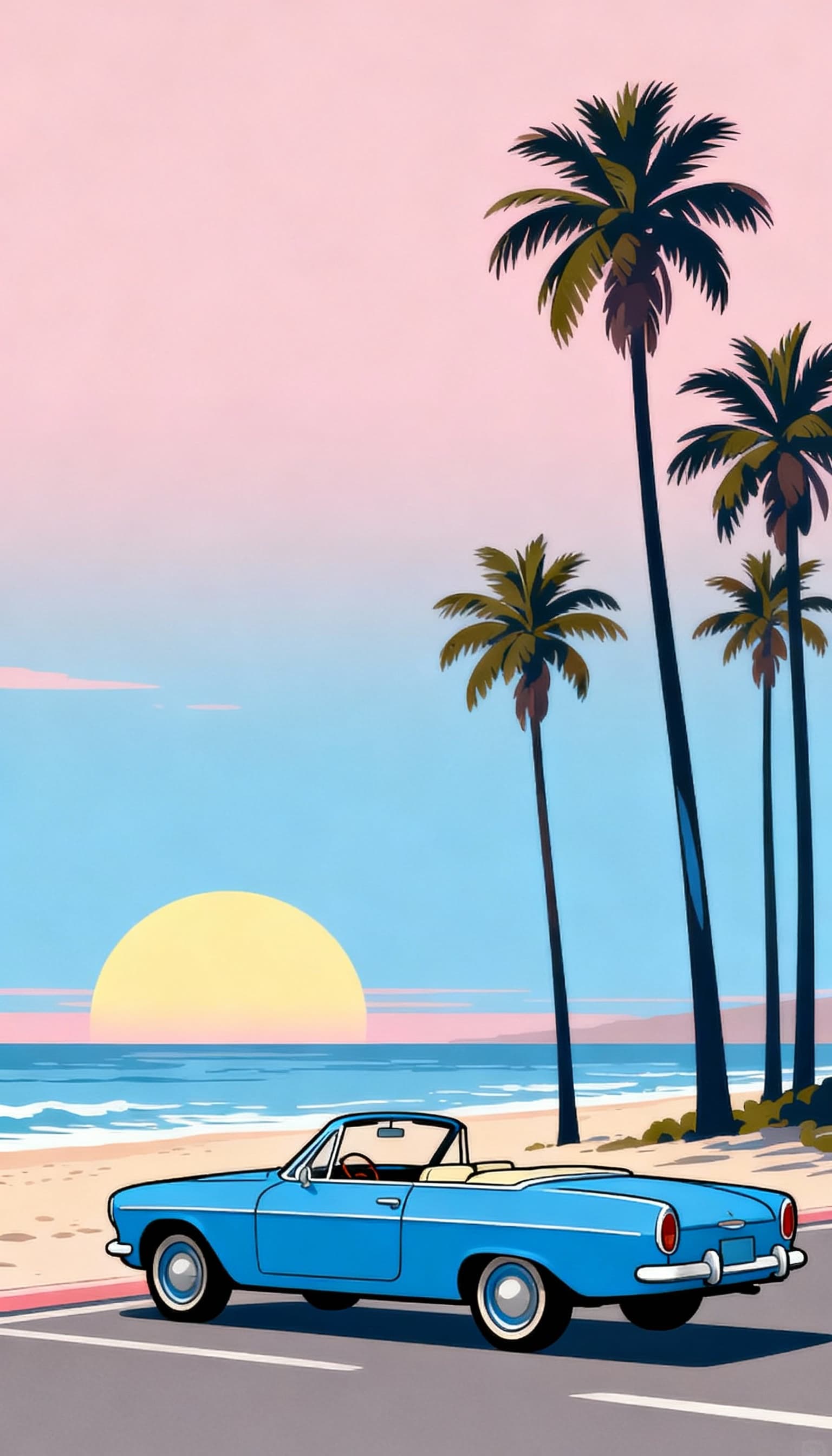 Blue Vintage Car On Beach