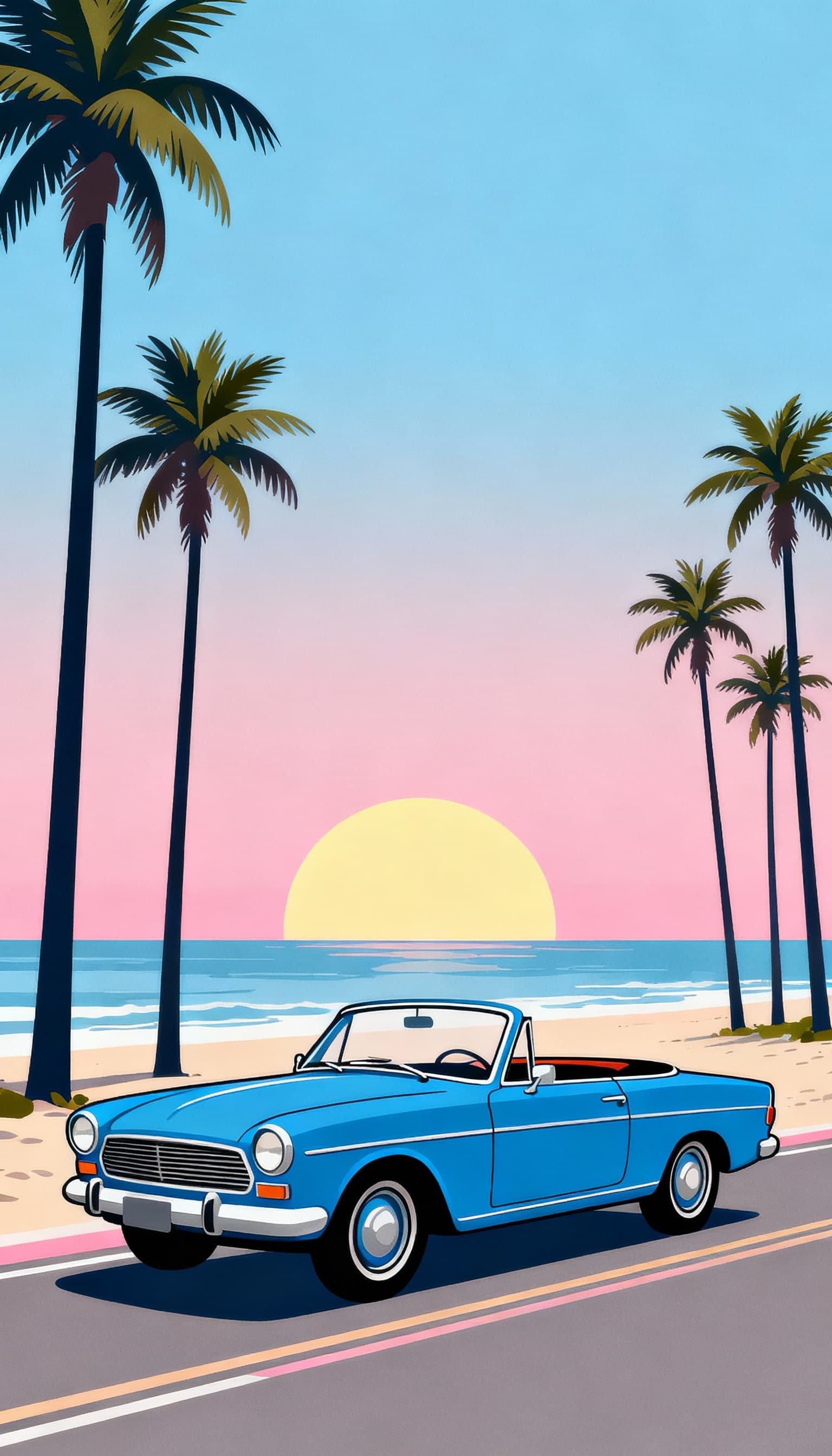 Blue Vintage Car On Beach